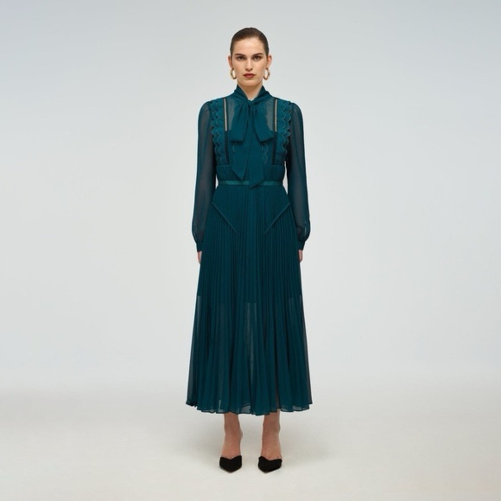 Self-Portrait Dark Teal Long Sleeve Dress BNWT size 4 - Picture 3 of 7